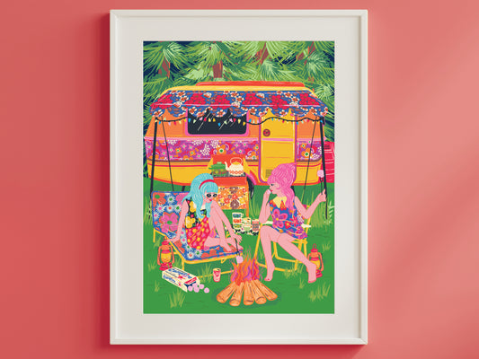 Camping Caravan Poster - Retro Camping Poster