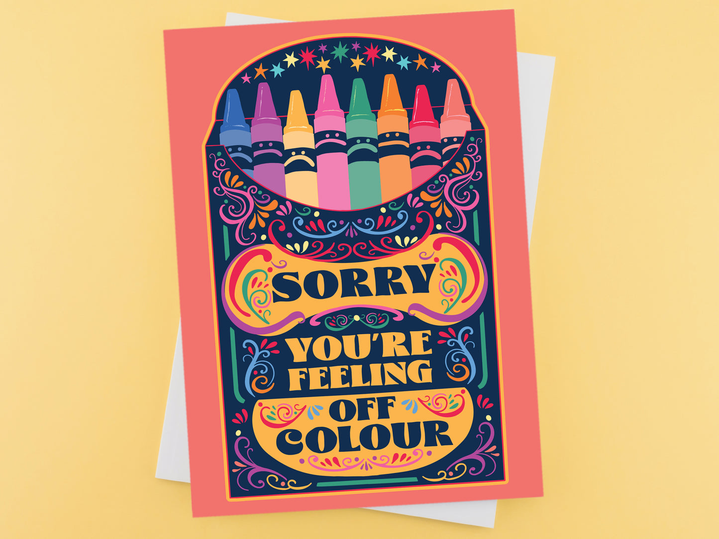 Crayons Get Well Soon Card - Sorry You're Feeling Off Colour