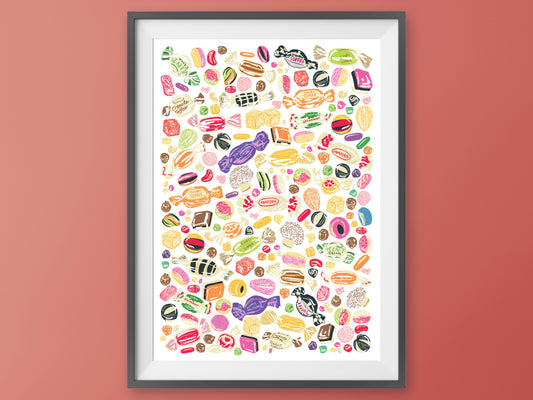 Retro Sweets Print - Old Fashioned Sweet Jar Poster